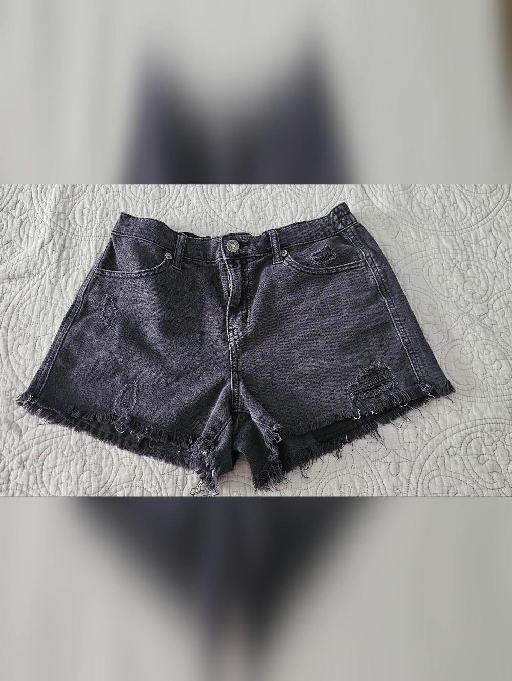 aerie Charcoal Washed Distressed Denim Shorts